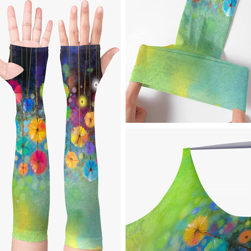 Flower Arm Sleeves for Women Men Farmers Defense Gardening Sleeves Cooling Sun Protection Arm Sleeves with Thumb Hole Flower