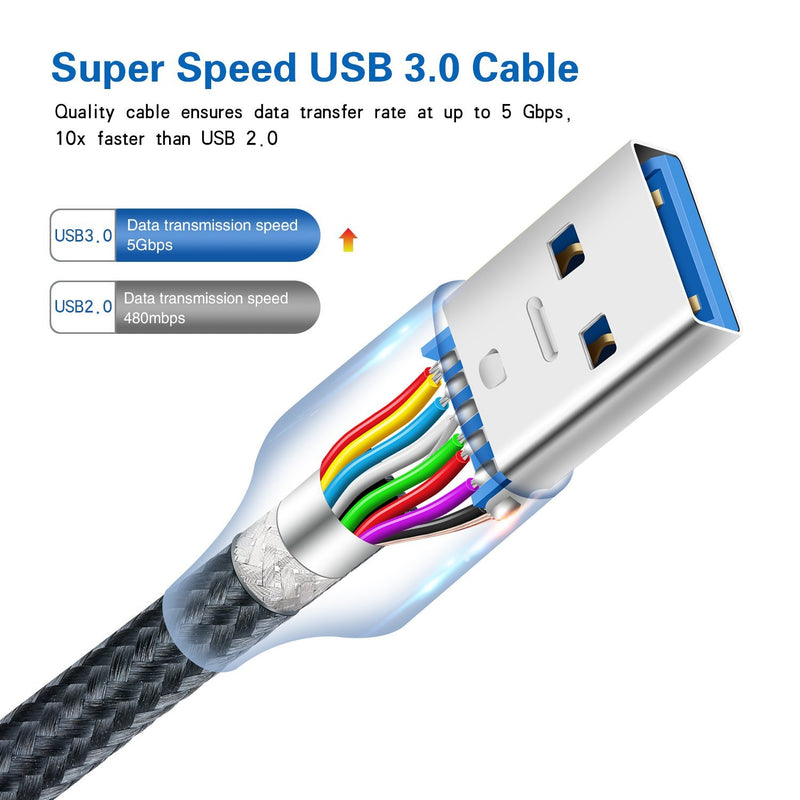 USB 3.0 A to B Cable, Besgoods 2-Pack 6ft Extra Long Braided USB 3.0 Cable A Male to B Male Cable Cords - Black