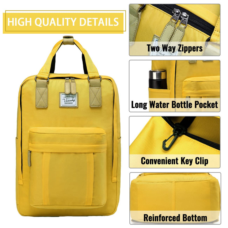 Laptop Backpack for Women,VASCHY 15.6 Inch Water Resistant College School Backpack Bookbag Casual Daypack for Teacher/Teen Girls/Business/Travel Yellow