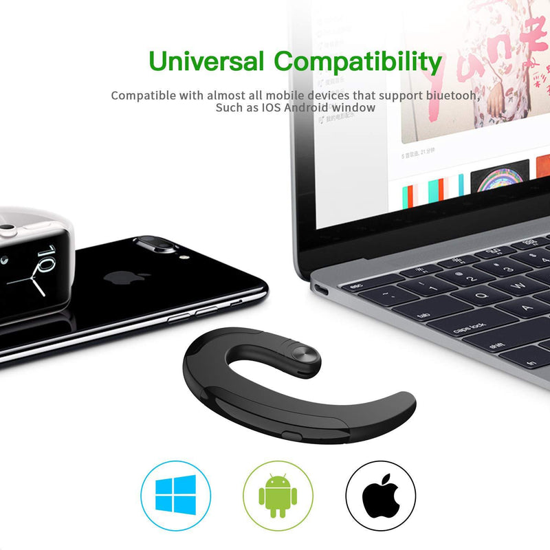 Ear-Hook Bluetooth Headset with Mic Lightweight Noise Cancelling 5 Hrs Playtime, Wireless Painless Wearing Earphones for Android Phones/iPhone X/8/7/6, Non Bone Conduction Headphone with Ear Plug