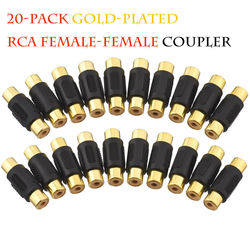 Warmstor 20-Pack Gold Plated RCA Female to RCA Female Coupler Adapter for Speaker, RCA Cable, Phono, Amplifier