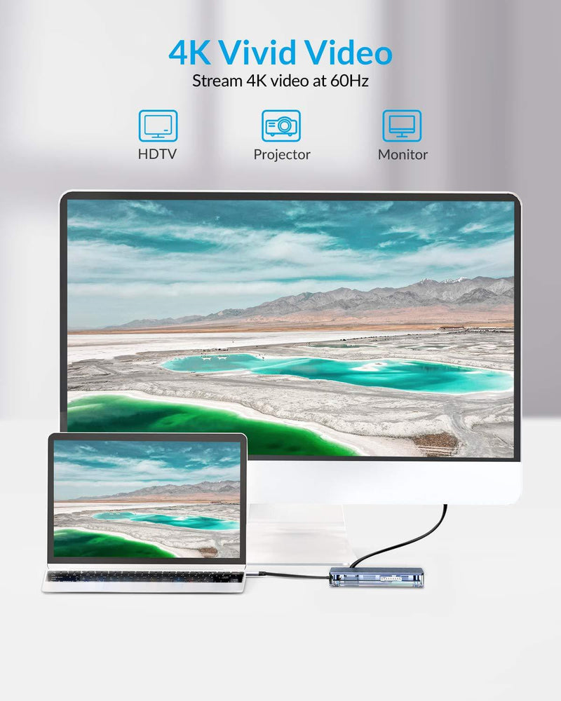 ORICO USB C Hub, 6-in-1 USB C Adapter with 4K HDMI, SD/TF Card Slot, 3 USB 3.0 Data Ports for MacBook Air/Pro, XPS, Pixelbook, and More Type C Laptop… 6 in 1