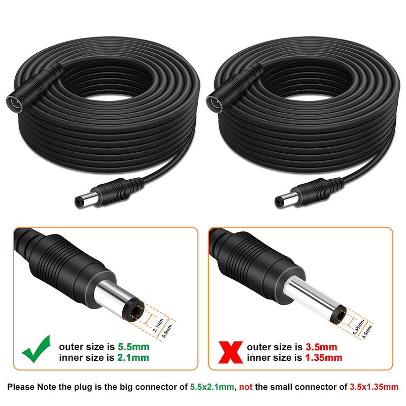 DC Power Extension Cable, 33ft 2Pack 2.1mmx5.5mm DC Plug Power Supply Adapter Extension Cord 20AWG Power Cord Compatible with 12V,24V Wireless CCTV IP Security Camera,Led Strip Lights,Standalone DVR Black