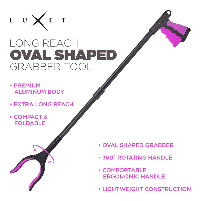 Grabber Reacher Tool - Long 32 Inch (Pink) Aluminum Foldable Pick Up Stick - Strong Grip Magnetic Tip for Store Shelves, Lightweight Trash Picker Claw Reacher Grabber Tool for Elderly - by Luxet Pink