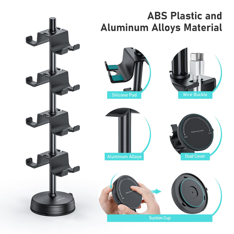 MANMUVIMO Anti-Slip Game Controller Holder 4 Tiers with Stable Suction Cup, Controller Stand for Desk, Universal Controller Storage Display Stand Compatible for PS5/PS4/Xbox Series/Xbox One/Switch Pro Controller Stand 4 Tires