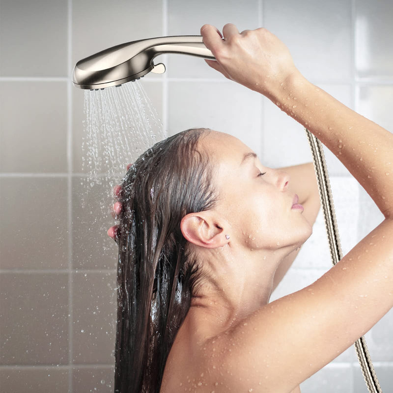 HOPOPRO 6 Functions Handheld Shower Head Set, High Pressure Shower Head High Flow Hand Held Showerhead Set with 59 Inch Hose Bracket Teflon Tape Rubber Washers Brushed Nickel