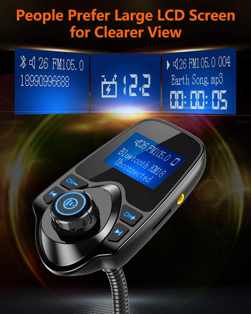 Nulaxy Wireless In-Car Bluetooth FM Transmitter Radio Adapter Car Kit W 1.44 Inch Display Supports TF/SD Card and USB Car Charger for All Smartphones Audio Players Black