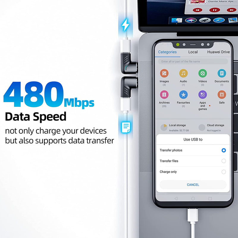 USB C Magnetic Adapter,Right Angle Type C Connector,PD 100W Fast Charge,480Mbps Transfer Speed,Compatible with USB C Phones,Tablets,Laptops USB 2.0 1 Pack