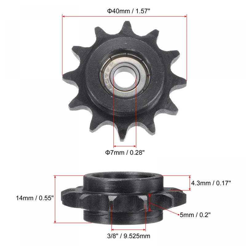 uxcell #35 Chain Idler Sprocket, 7mm Bore 3/8" Pitch 12 Tooth Tensioner, Black Oxide Finish C45 Carbon Steel with Insert Single Bearing for ISO 06B Chains