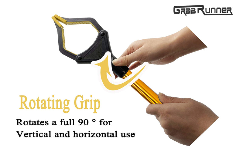 GrabRunner Reacher Grabber Tool, 32" Foldable Pickup Tool, with Strong Magnetic Lightweight Aluminum Reaching Aid with Rotating Rubber Gripper, Long Arm Extender for Elderly, Garden Nabber (Gold)