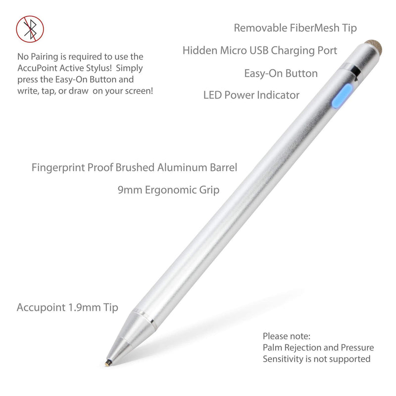 BoxWave Stylus Pen for Samsung Galaxy Tab E (8.0) [AccuPoint Active Stylus] Electronic Stylus with Ultra Fine Tip for Samsung Galaxy Tab E (8.0) - Metallic Silver