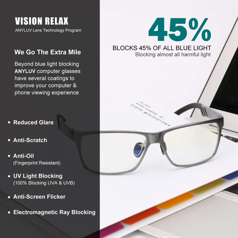 Blue Light Blocking Glasses for men women Classic Rectangle Blue Light Glasses Lightweight Eyeglasses Frame 02-gunmetal