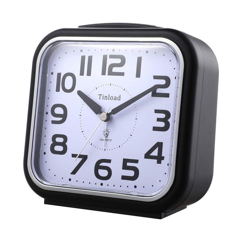 5.5" Silent Analog Alarm Clock Non Ticking, Gentle Wake, Beep Sounds, Increasing Volume, Battery Operated Snooze and Light Functions, Easy Set, Black (Best for Elder)