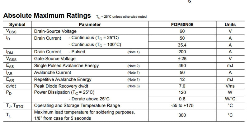 Bridgold 10pcs FQP50N06 FQP50 50N06 N-Channel Mosfet Transistor 52 A 60 V,3-Pin TO-220AB