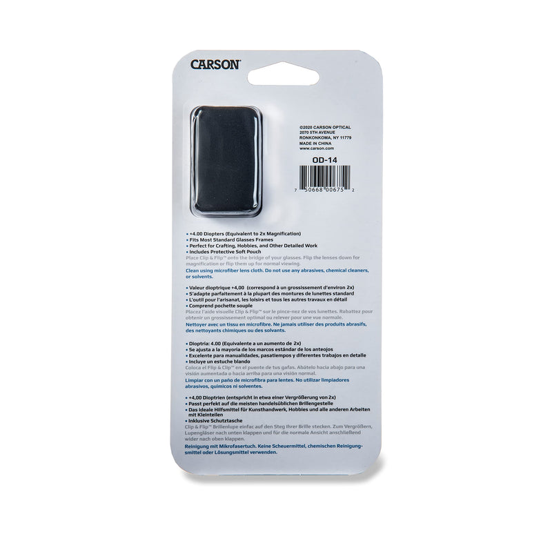 Carson OD-14 Clip & Flip 2x attachment magnifier for glasses, 2x (+4.00 diopters) 2x (+4.00 diopters) single