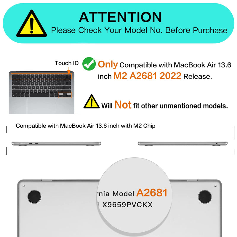 MOSISO Compatible with MacBook Air 13.6 inch Case 2022 Release A2681 M2 Chip with Liquid Retina Display & Touch ID, Protective Plastic Hard Shell Case Cover, Black