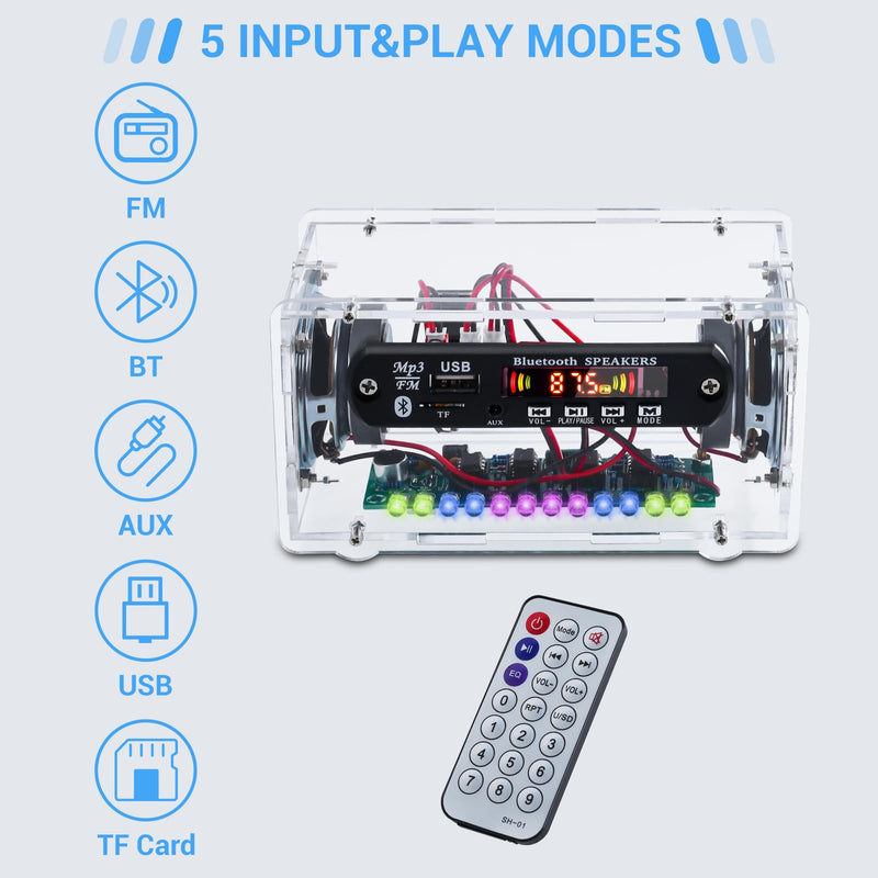 MiOYOOW DIY Electronics kit Ḅḷueṭooṭḥ Speaker with FṂ Radio, Soldering Practice Kit USB Mini Home Sound Amplifier DIY Kit with Digital Display and Colorful LED Lights for School Science Project