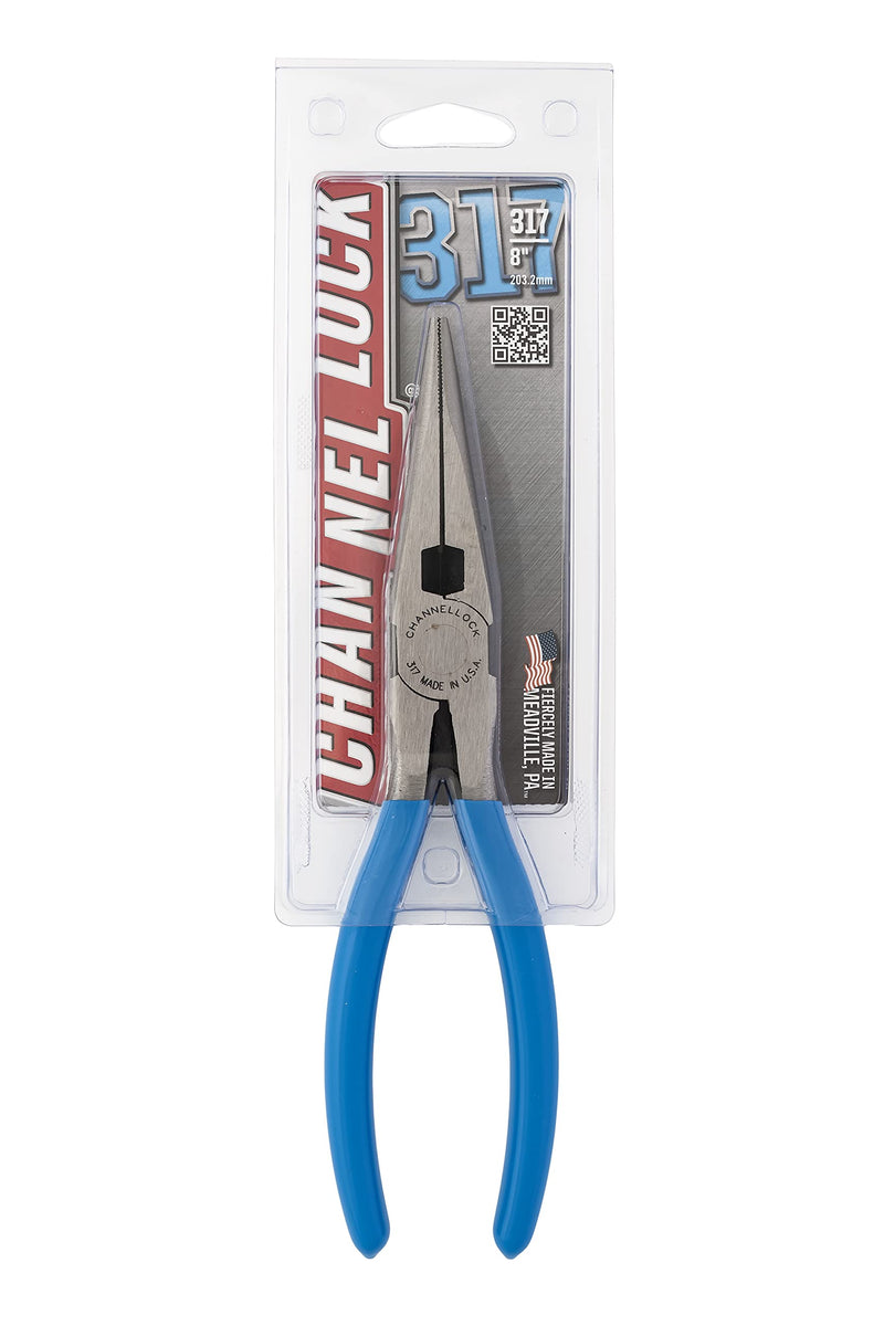 Channellock 317 8-Inch Long Nose Plier with Side Cutter | Needle Nose Pliers with Knife and Anvil - Style Side Cutter | Crosshatch Jaw Forged from High Carbon Steel for Maximum Grip on Materials | Specially Coated for Rust Prevention | Comfort Grips , ...