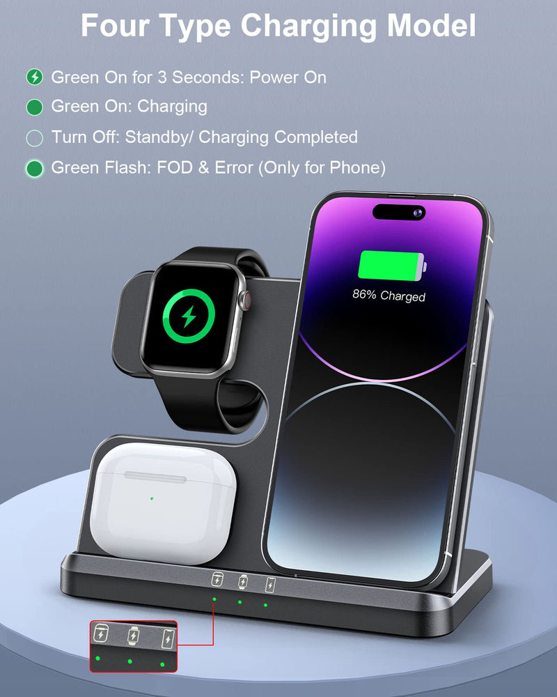 𝟮𝟬𝟮𝟯 𝗡𝗲𝘄 Wireless Charging Station 3 in 1 Wireless Charger for iPhone 14 13 12 11 Pro Max/X/8 Charging Station for Multiple Devices for Apple Watch Ultra SE 8 7 6 5 4 3 2 for AirPods Pro 3 2 Black