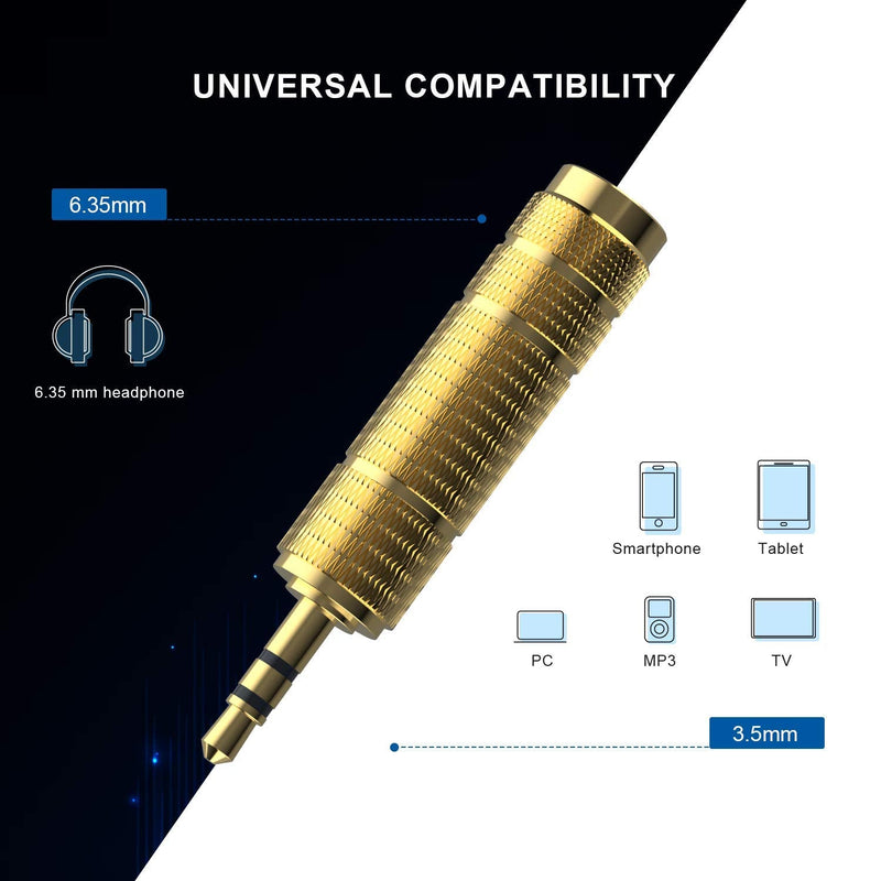 DIGITNOW 3.5mm (1/8 inch) Male to 6.35mm (1/4 inch) Female Stereo Audio Headphones Adapter, 3.5 to 6.35 mm Converter for Smartphones Sound Devices, Gold Plated 2 Pack