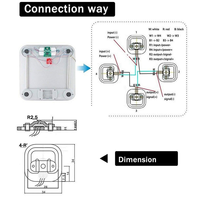 DAOKI 4pcs DIY 110lbs 50KG Half-Bridge Body Load Cell Weight Strain Sensor Resistance + HX711 AD Module