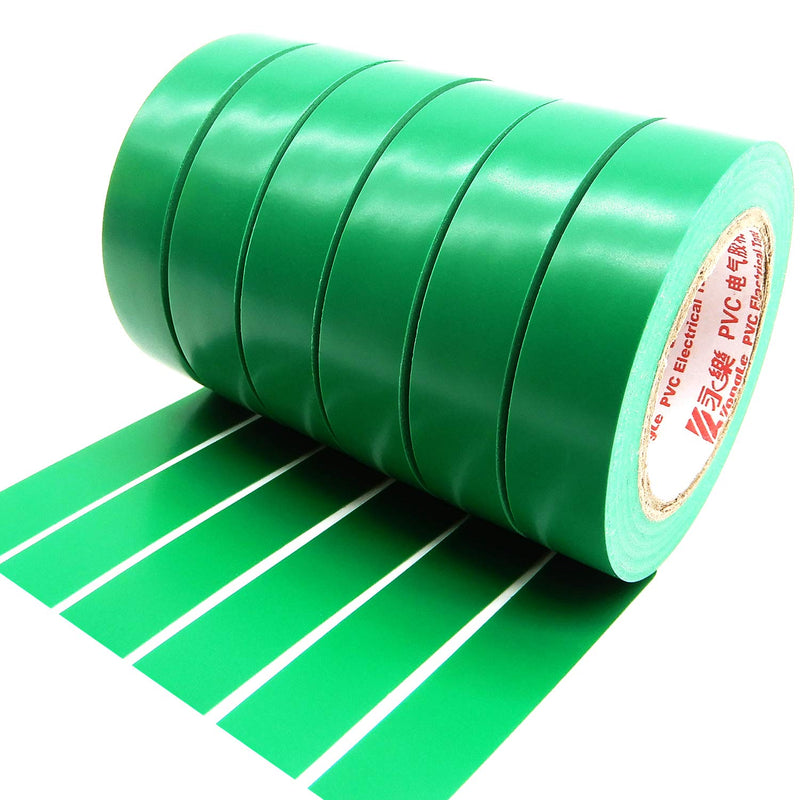 Electrical Insulation Tape, Maveek PVC Vinyl Electrical Tapes with Rubber Based Adhesive, Heat Resistant, Flame Retardant, Waterproof(6 Rolls,Green) green