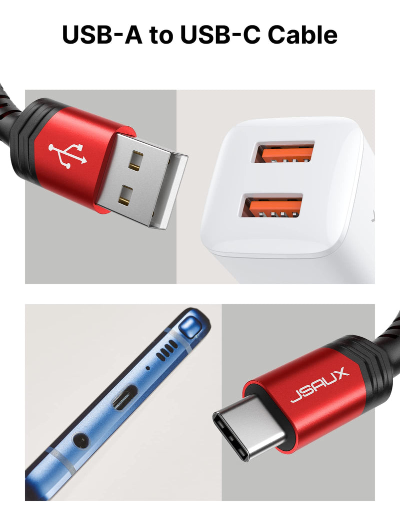 JSAUX USB C cable 3.1A [2 pieces 2M], USB Type C charging cable fast charging compatible with Samsung Galaxy S24 S23 S22 S21 S20 S10 S9, Note 20 10, A3 A5, PS5 Controller, iPhone 15 Pro Plus, Huawei P60-Red Red