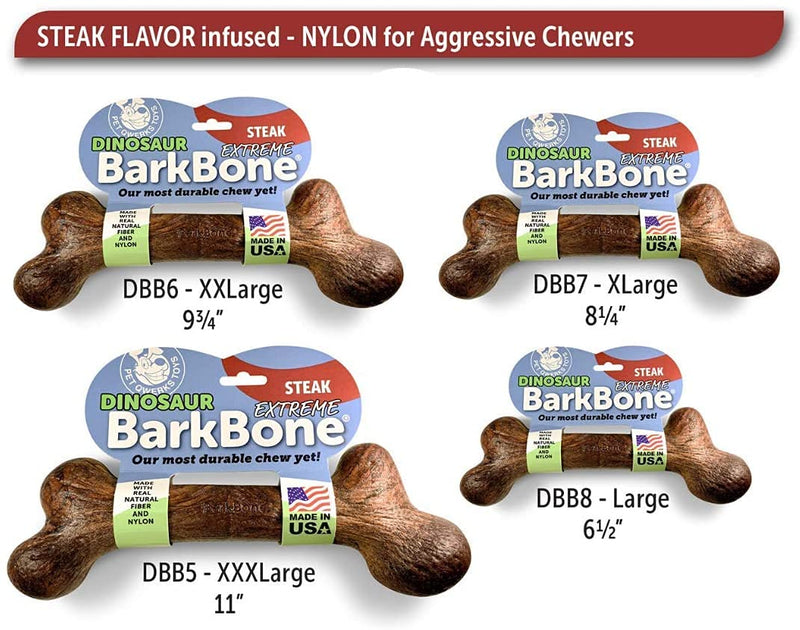Pet Qwerks Extreme Dinosaur BarkBone Dog Chew Toy, Steak Flavor, XLarge
