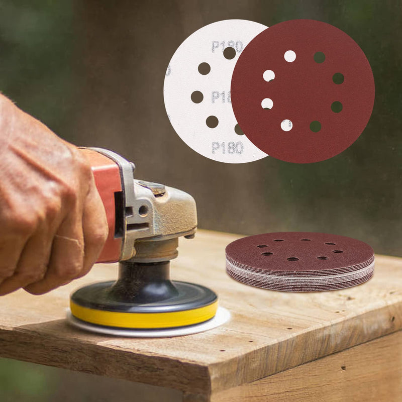 Pack of 15 sandpaper 125 mm Velcro, 80 grit sanding discs, 8 holes round Velcro sandpaper for eccentric sanders wood, metal, paint