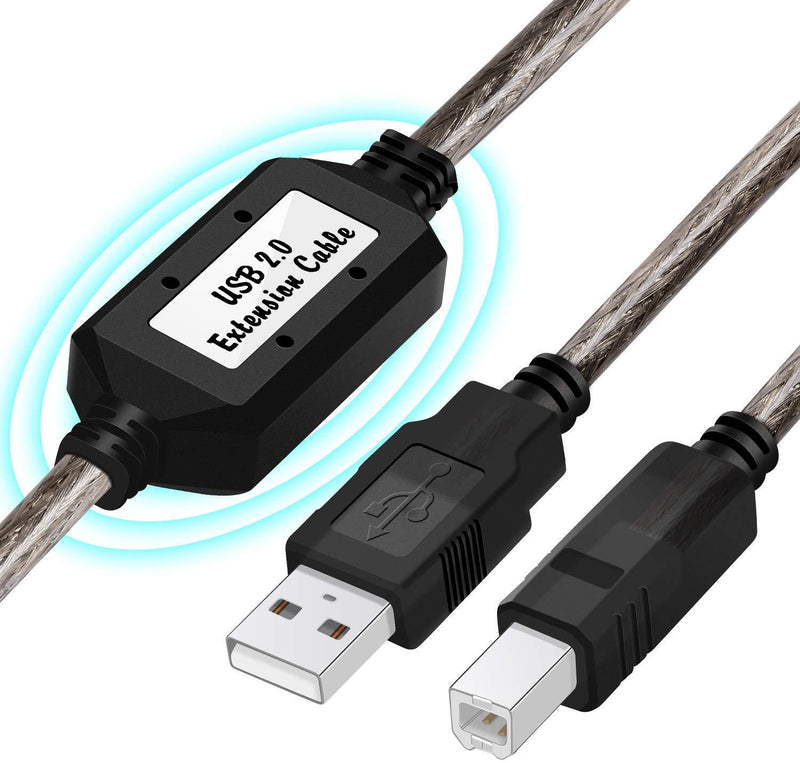 LDKCOK Active USB 2.0 Printer Cable 50ft - A-Male to B-Male High Speed Printer/Scanner/Repeater Cable for HP, Canon, Lexmark, Epson, Dell, Samsung etc (50FT/15M) Black