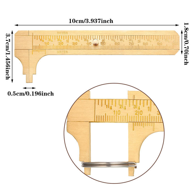 2 Pieces 4 Inch Brass Vernier Caliper Pocket Caliper Handy Caliper Measuring Tool Double Scale Sliding Gauge Mini Metal Pocket Ruler for Bead Wire Jewels Rings Measurement