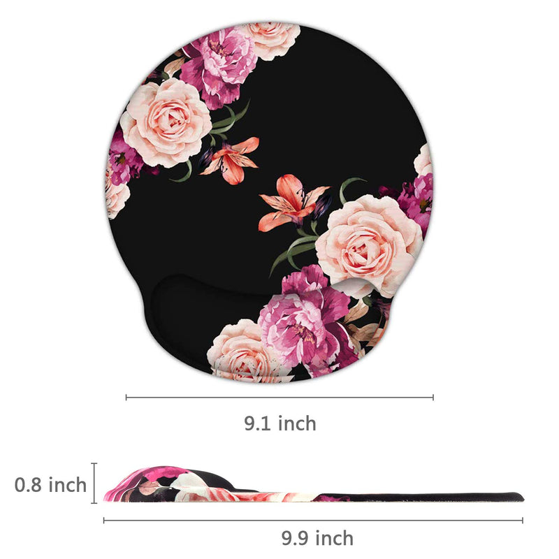 Ergonomic Mouse Pad with Gel Wrist Rest Support, iLeadon Non-Slip Rubber Base Wrist Rest Pad for Home, Office Easy Typing & Pain Relief, Adorable Peony Flower