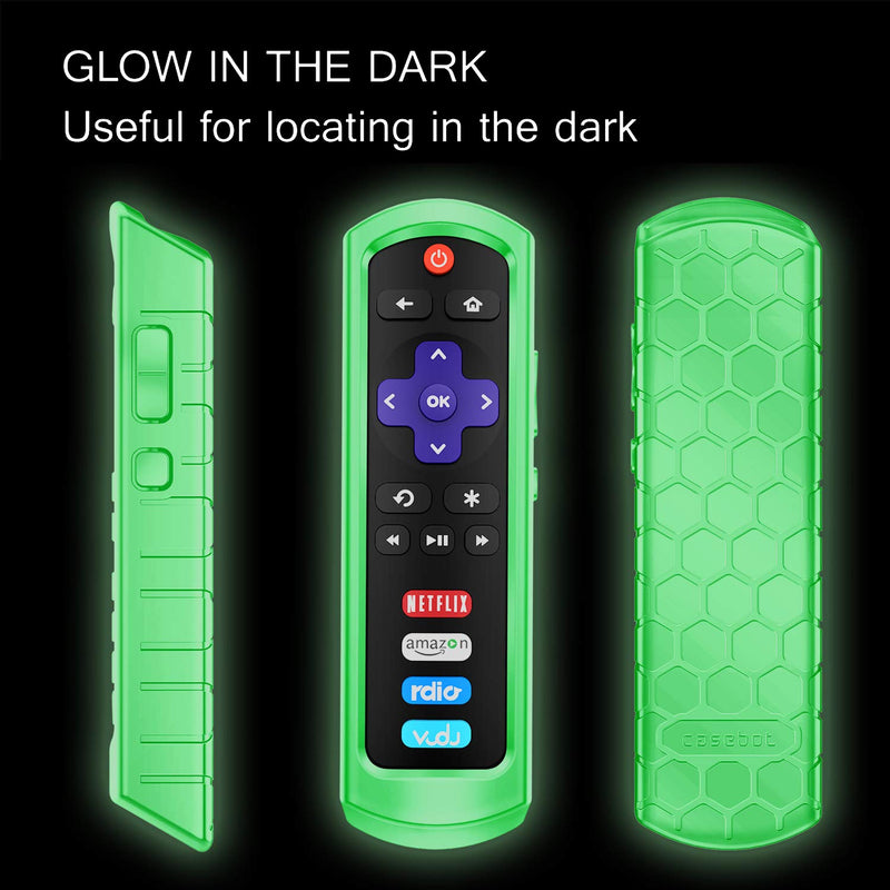 Fintie Protective Case for Roku Steaming Stick 3600R, TCL Roku TV RC280 Remote - CaseBot (Honey Comb Series) Light Weight (Anti Slip) Shock Proof Silicone Remote Controller Cover, Green Glow Steaming Stick (3600R) / TCL RC280 Z-Green Glow