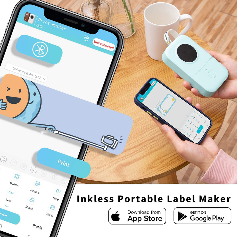 Phomemo D30 Label Maker Machine with Tape, Portable Bluetooth Label Printer, Small Smart Phone Handheld Sticker Mini Labeler Multiple Templates Font Icon Easy to Use Inkless Rechargeable F Office Home Green
