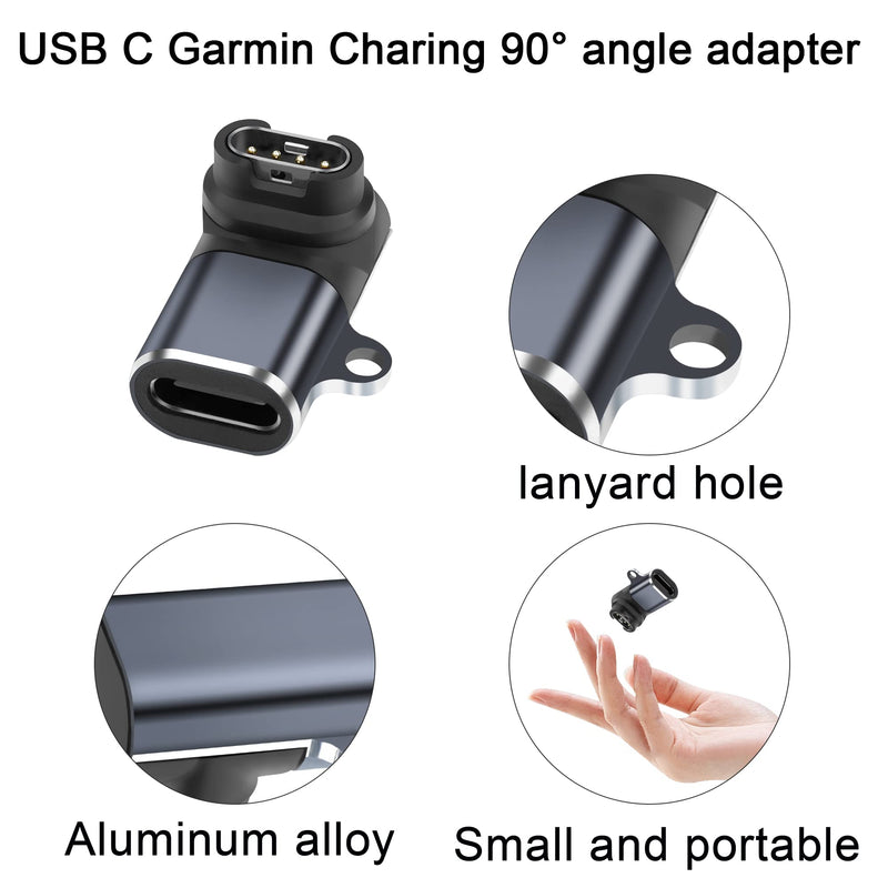 QIANRENON USB C Garmin Watch 90° Angle Adapter Connector, Type C to Garmin Charging Right Angle Converter Coupler, for Garmin Smartwatch/Bracelet, Blue Gray, 2Pcs (Front Bend)