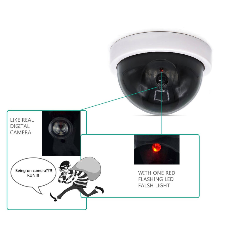 WALI Dummy Fake Security CCTV Dome Camera with Flashing Red LED Light with Security Alert Sticker Decals (SDW-2), 2 Packs, White