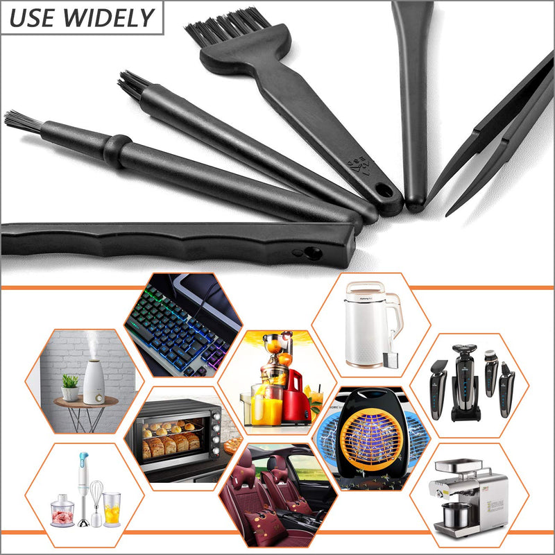 Small Portable Plastic Handle Nylon Anti Static Brushes Computer Keyboard Cleaning Brush Kit (Black, Set of 7)