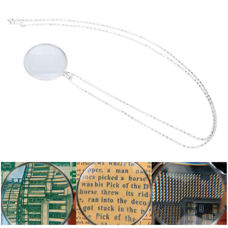 Magnifying Glass Portable, 5X Necklace Monocle Pendant Magnifier Magnifying Glass With Magnifiers For Reading Hobbies For Inspection Seniors(Silver)