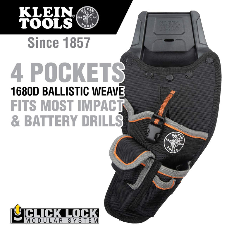 Klein Tools 55917 Tool Pouch, Tradesman Pro Modular Drill Pouch with Belt Clip works with Klein Click Lock Modular Wall Rack and Tool Belts