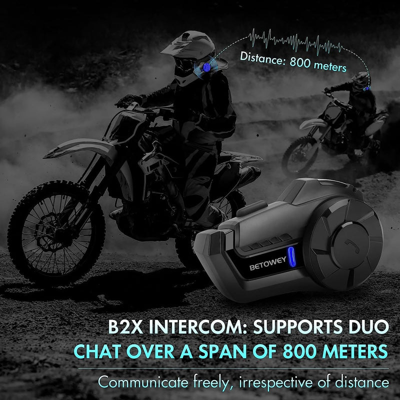 BETOWEY B2X Motorcycle Helmet Bluetooth Headset - Wireless Motorcycle Intercom with Noise Cancellation, Music Playback, and Easy Call Management - Perfect for Dirt Bikes and Motorbikes (Single) Single