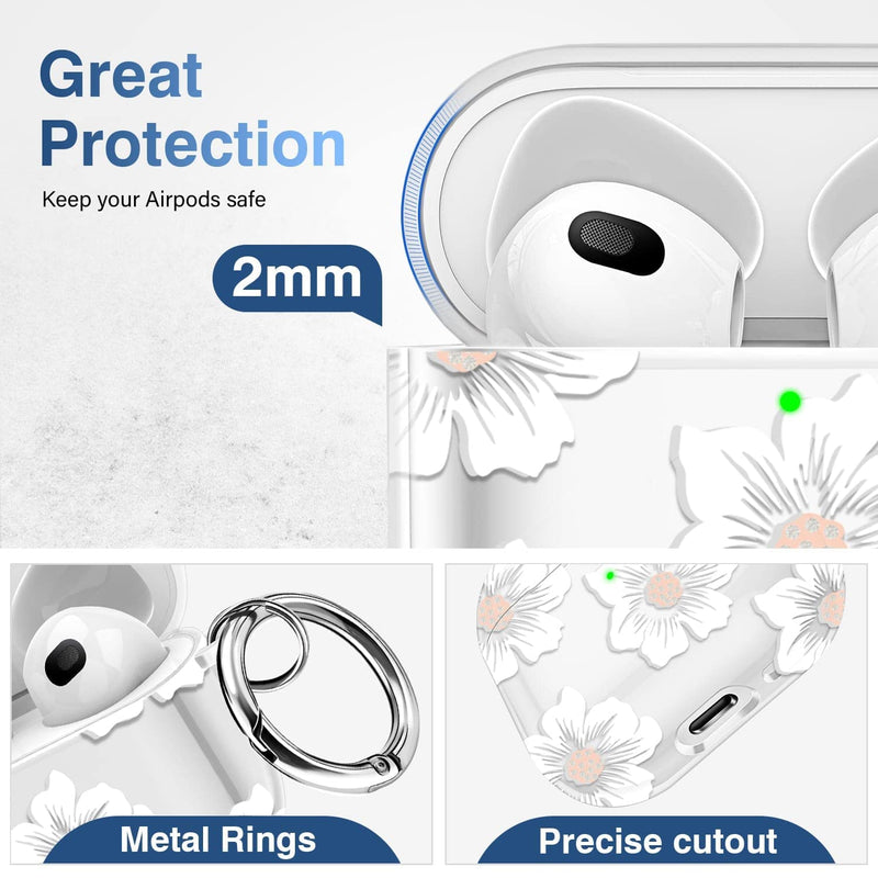 Maxjoy Airpod 3rd Generation Case 2021 Flowers Cute Airpods Case 3rd Generation Clear Apple Airpods 3 Case Cover with Keychain for Women Girls (Morning Flower) Morning flower
