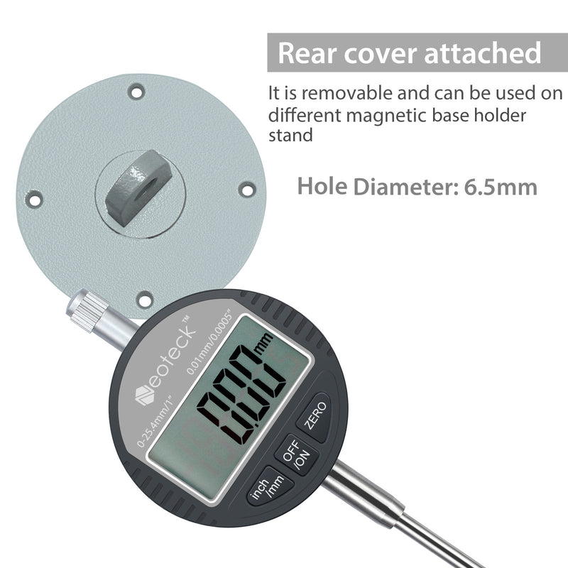 Neoteck DTI Electronic Digital Dial Indicator 1''/25.4mm | Digital Probe Indicator Dial Test Gauge High Resolution: 0.0005''/0.01mm - Silver Gray