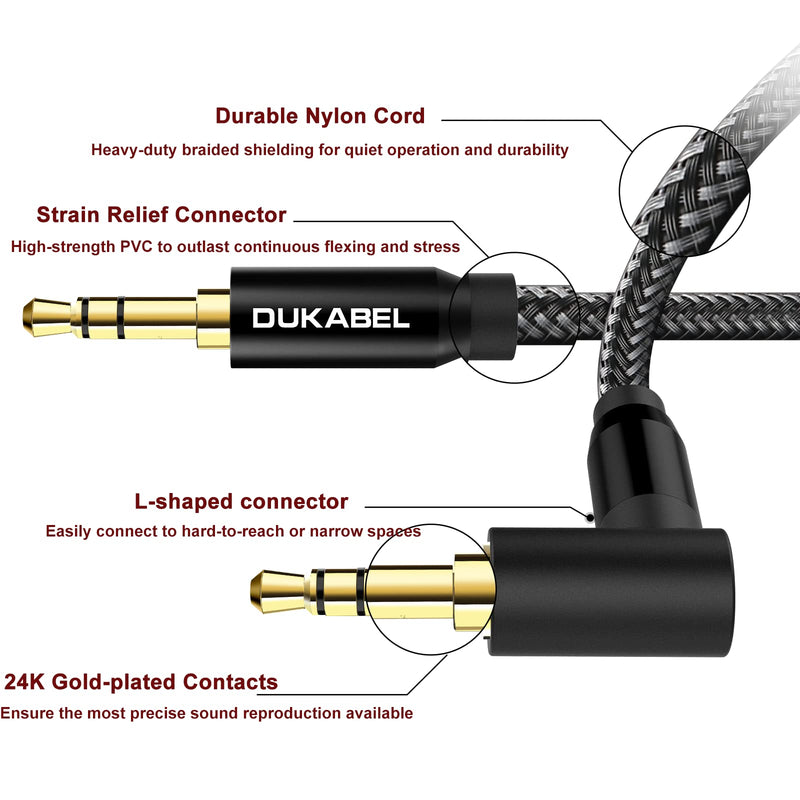 DUKABEL Interconnect 3.5mm to 3.5mm Cable, 1.1M/3.6FT Right-Angle Audio Auxiliary Cable Male to Male AUX Cord for Headphone, Car, Home Stereos, TV, Smartphones & More Black