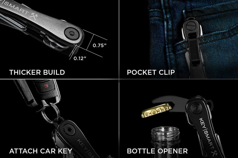 KeySmart Rugged - Multi-Tool Key Holder with Bottle Opener and Pocket Clip (up to 14 Keys, Midnight Diamond)