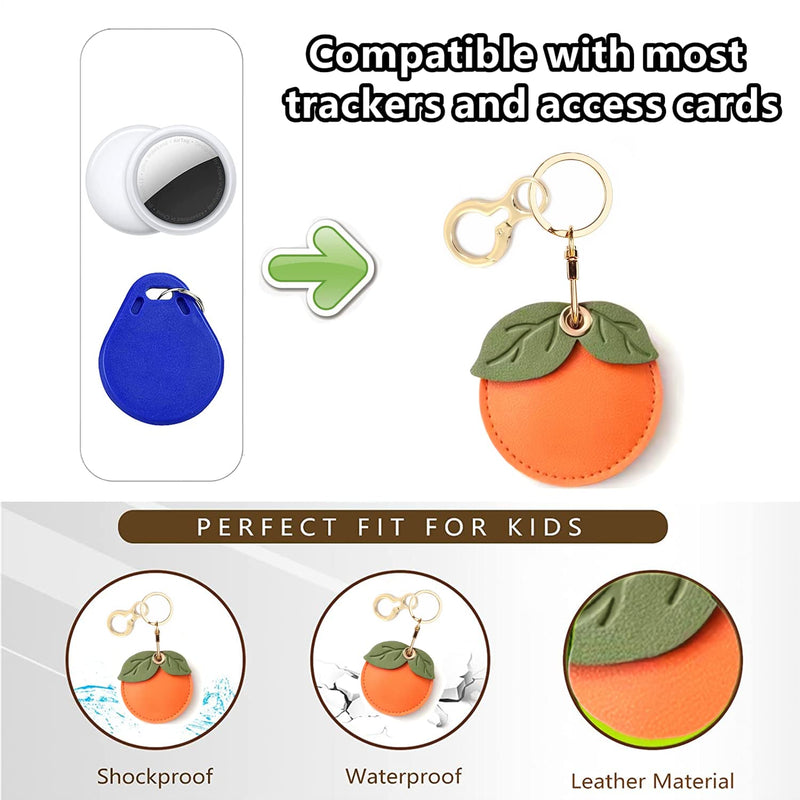 Leather Keychain Holder Case Compatible with Apple AirTag, Cute Protective Air Tag Cover with Keychain Ring, Anti-Scratch Finder GPS Tracker Case for Wallet Keys(Persimmon) Persimmon