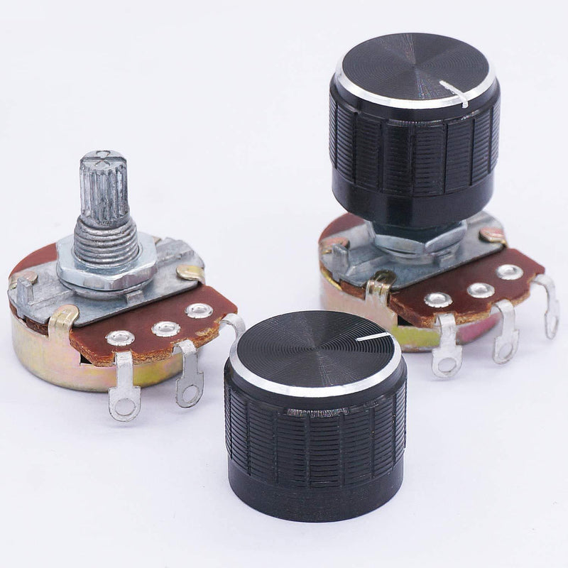 TWTADE / 3pcs 500K Ohm Potentiometer Single Turn Rotary Linear Variable Potentiometer + 3pcs Black Aluminum Alloy knob
