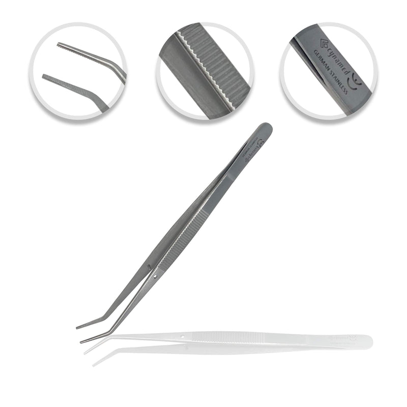Cynamed Premium Dental College Tweezer Tools-Stainless Steel with Curved Serrated Tip Multipurpose Forceps for Oral Care Denture Teeth Cleaning (1) 1