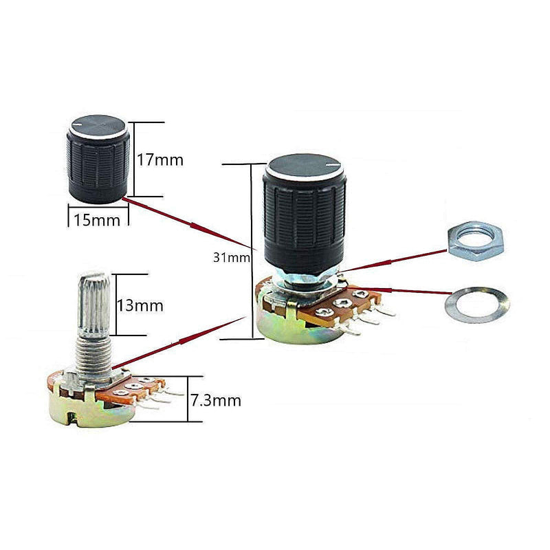 10Pcs Rotary Potentiometer Joystick 10K Potentiometer Set Linear Taper Potentiometer Rotary Potentiometer with Nuts and Washers Rotary Encoder Lewttyer