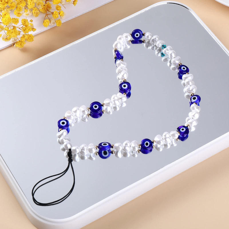TIESOME Beaded Phone Charm, Evil Eye Beaded Lanyard Wrist Strap Face Beaded Phone Charm Handmade Phone Chain Strap Keychain for Men Women Girls Cell Phone String Strap (Set A) Set A