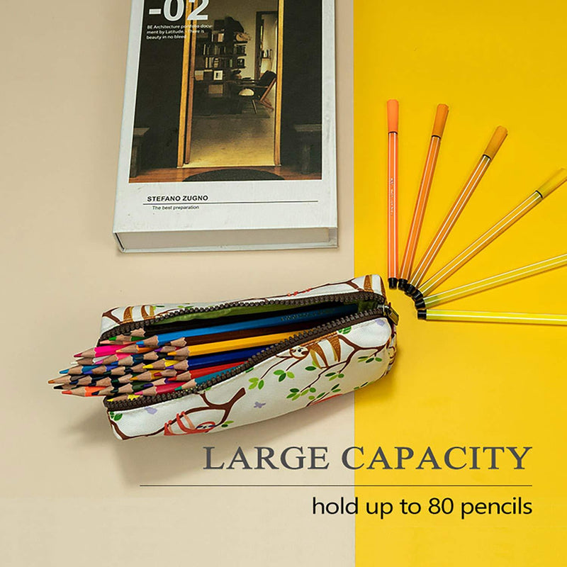 LParkin Cute Sloth Large Capacity Canvas Pencil Case Pen Bag Pouch Gadget Stationary Case Makeup Cosmetic Bag Kawaii Box